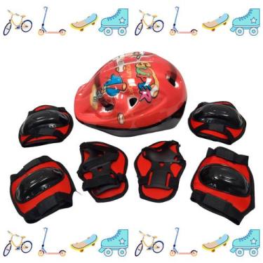 Imagem de Kit Protecao Infantil Capacete Joelheira Cotoveleira Bike - DEKO, Verm