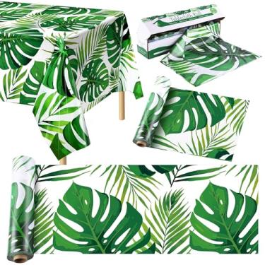 Imagem de Kochorie Toalha de mesa de folhas de palmeira com caixa de corte, 137 cm x 3 m, toalhas de mesa havaianas Luau descartáveis, toalha de mesa tropical, pano de fundo para aniversário no Havaí, verão,