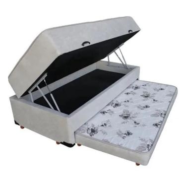 Imagem de Cama Box Baú Solteiro Conjugado Espuma com Cama Auxiliar Bicama 3 em 1 - Branco