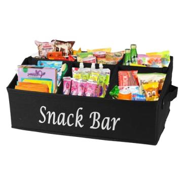 Imagem de Gdfjiy Organizador de lanches para bancada, suporte de lanche de tecido trapézio com alças laterais, recipiente de cesta de lanche com 6 compartimentos, organizador leve de estação de lanchonete