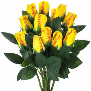 Imagem de Suhine 12 peças de softball, rosa, presentes de beisebol artificiais, flores, decoração esportiva para formatura, festa de casamento, tema esportivo, buquê, presente para meninas, treinadoras