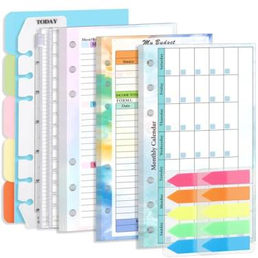 Imagem de Divisórias de fichário, 1 conjunto de inserções A6 para fichário A6 com 6 furos, kit completo de substituição de inserções de fichário com plano mensal semanal, página financeira, divisor de papel