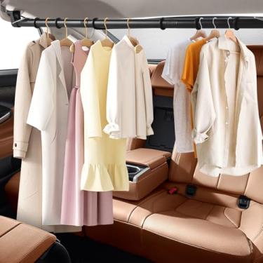 Imagem de Barra de cabide de carro resistente ajustável de 76 a 160 cm com 9 anéis de borracha antiderrapantes, ideal para caminhões, SUVs, trailers, viagens, negócios - Mantenha as roupas limpas e sem rugas