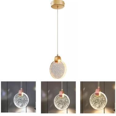 Imagem de Lustre Luminaria Pendente Lua Cristal Bolhas Iluminaçao Led Casa Quart