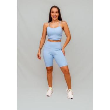 Imagem de Conjunto Bermuda Bolso + Top Decote Alça Confort - Azul Frozen - HNR, 