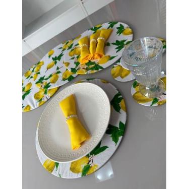 Imagem de Kit Sousplat 4 Lugares Redondo Para Mesa Posta Com Base MDF e Guardana