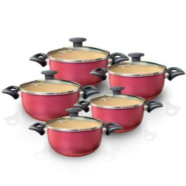 Imagem de Conjunto panelas caçarola antiaderente 5 pçs cereja com bege tampa de 