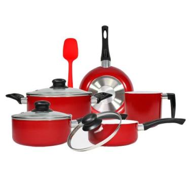 Imagem de Conjunto de 5 Panelas Antiaderente Cerâmica Com Espátula Silicone Verm