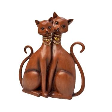 Imagem de IEUDNS Casal Figuras de gato estátua de animal Coleção de decoração de resina RESINA CATS escultura para a desktop Bookshelf Bedroom Housewarming Presente, Madeira
