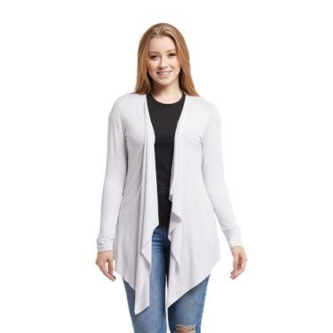 Imagem de Cardigan Feminino Plus Size Kimono Manga Longa - Konoa, Branco, G3, Fe
