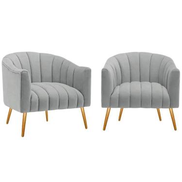 Imagem de Kit 2 Poltronas Decorativas Sala De Estar Recepção Senna Bouclé Cinza