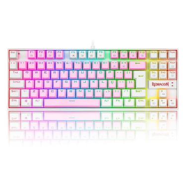 Imagem de Teclado Mecânico Gamer Redragon Kumara, RGB, Switch Blue, ABNT2, Rosa e Branco