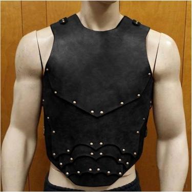 Imagem de Medieval Pu Couro Peito Colete Armadura Retro Guerreiro Cavaleiro Cosplay Armadura Mens Gothic Body Chest Armor Halloween Cosplay Fancy Dress Adereços, Black