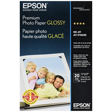 Imagem de Epson Papel fotográfico premium, 30,8 kg, alto brilho, 28 x 43, 20 folhas/pacote