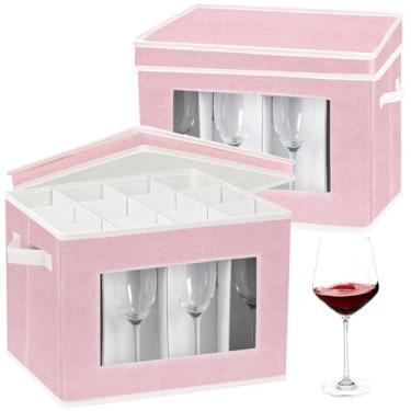 Imagem de Pantryily Estojos de armazenamento de taças, 2 pacotes de recipientes para copos de vinho ou cristal, comporta 24 taças de vinho com divisórias e janela (rosa)