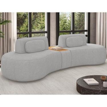 Imagem de Sofá Curvo Modulado Retrátil 285cm Hyun Linho Cinza Claro - Sallar Hom