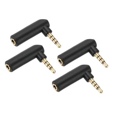 Imagem de PATIKIL Adaptador de áudio macho para fêmea de 3,5 mm (1/20.3 cm), conector adaptador de áudio com 4 peças, plugue estéreo, ângulo reto, para fone de ouvido, computador, laptop, alto-falante, preto