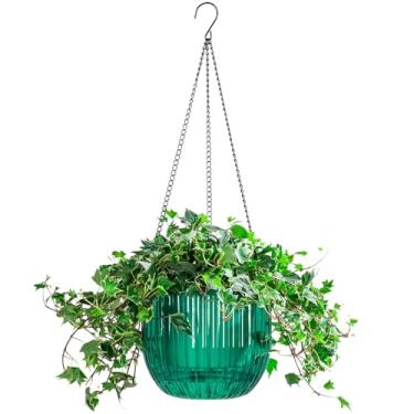 Imagem de Melphoe 1 pacote com vasos de flores para ambientes internos com irrigação automática, cesta de 21 cm para pendurar ao ar livre, cabide de plantas com 3 ganchos, orifícios de drenagem para jardim e