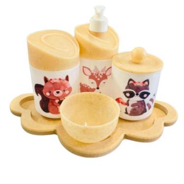 Imagem de Kit Higiene Bebê Floresta Encantada II Menina c/bandeja em MDF - Dóia 