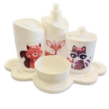 Imagem de Kit Higiene Bebê Floresta Encantada II Menina c/bandeja em MDF - Dóia 