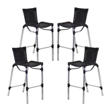 Imagem de 4 Banquetas Em Alumínio Fortaleza Alta Com Encosto para Cozinha Edícula e Balcão