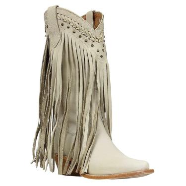 Imagem de Bota Texana Feminina Franjas Off White Bico Fino Cow Way 35411