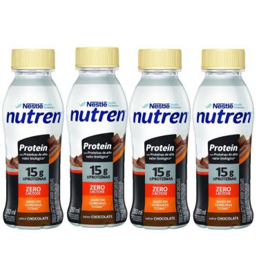 Imagem de Kit 4 Nutren Protein 15g de Proteínas Sabor Chocolate Zero Lactose 260ml