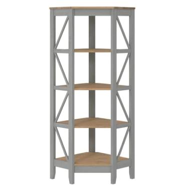 Imagem de Estante de Canto em Madeira Maciça com 4 Nichos Cinza Lavado