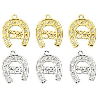Imagem de KitBeads 6 peças, 2 pingentes de ferradura de zircônia cúbica banhados a ouro, pingentes de sapato de cavalo da sorte para colares, pulseiras, brincos, fabricação de joias