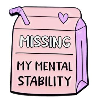 Imagem de Leraverppy Broche esmaltado, alfinete de lapela Missing My Mental Stability, broche de caixa de leite, presente de crachá de saúde mental para adultos família adolescentes amigos GFF, bolsa de lona