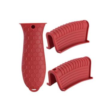 Imagem de Kit 3 Peças Capa Protetora De Silicone Para Alça De Panela E Cabo De Frigideira, Isolante Térmico Antiderrapante E Antiqueima De Mãos - DAZZELI (VERMELHO)