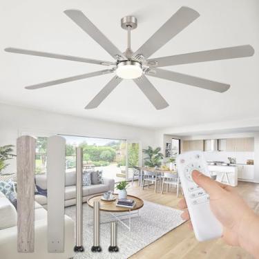 Imagem de Fanbulous Ventiladores De Teto De 80 Polegadas Com Luzes, Ventilador De Teto Moderno De Níquel Com Controle Remoto, Ventilador De Teto Grande Para Ambientes Internos E Externos Com 8 Lâminas De Acab