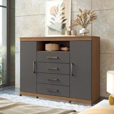 Imagem de Cômoda 2 Portas E 4 Gavetas Com Rod Havana Master Santos Andirá Jatoba/grafitte