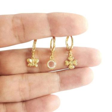 Imagem de Trio Argolinha Click Infantil Brincos Folheado Prata 3 Pares - Jady Jo