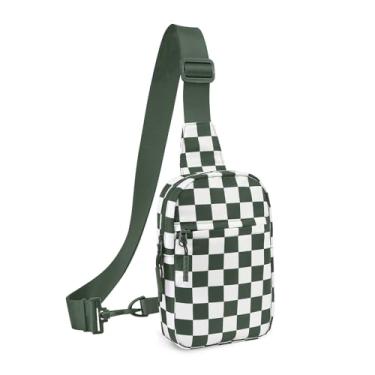 Imagem de Pequena bolsa tiracolo quadriculada resistente à água, suporte de telefone de corrida para mulheres, homens, treino, viagem, caminhada, Verde feijão, Medium, Tendência