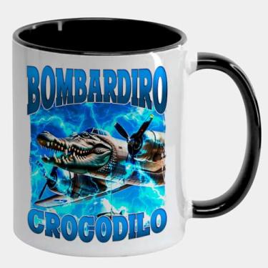 Imagem de Caneca Branca com Alça e Interna Preta 325ml - Bombardiro Crocodilo Brainrot Meme 2