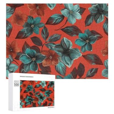 Imagem de Quebra-cabeça para adultos 1000 peças quebra-cabeça desafiador marrom flores vintage quebra-cabeça com letras nas costas quebra-cabeça personalizado perfeito para noites de jogo