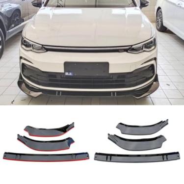 Imagem de Lábio do para-choque dianteiro do carro compatível com 8ª geração Golf R-Line 2021 divisor dianteiro difusor spoiler body kit acessórios para carro (preto vermelho)