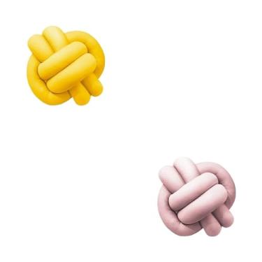 Imagem de Almofadas De Nó 28cm x 28cm Lindas Decorativas Sala Sofá Cama Cores (AMARELO E ROSE)