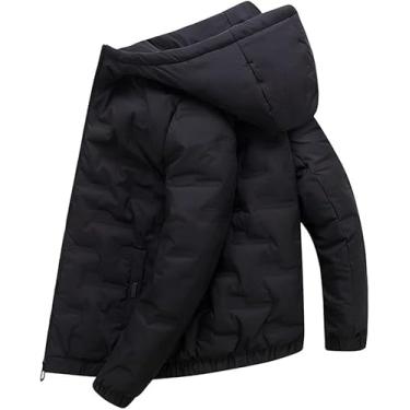 Imagem de Jaqueta De Suor Masculina Moderna Urbana Regular Solta Fofa De Cor Sólida Jaqueta Outono Com Capuz Espessamento à Prova De Vento Esqui Ao Ar Livre Quente, C-Black, XL