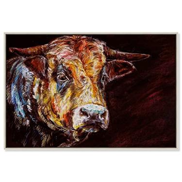 Imagem de Pintura em tela Country Farmhouse Arte de parede animal "Splash of Color Painted Cow" tela emoldurada champanhe decoração rústica para casa 61 x 40 cm marrom, amarelo por Oliver Gal