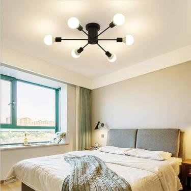 Imagem de Lustres Modernos Industriais Semi-flush Mount Luzes De Teto Simplicidade Luz Elegante Para Sala De Estar Sala De Jantar Quarto, Black, 8T