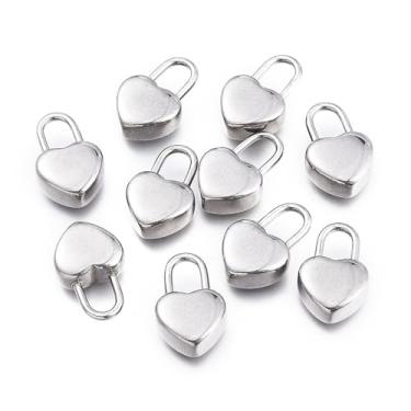 Imagem de Ipotkitt 5 peças de aço inoxidável 304 pingentes de cadeado de coração em forma de amor, pingentes de metal para fazer joias faça você mesmo, artesanato, brincos, colar, pulseiras, chaveiros