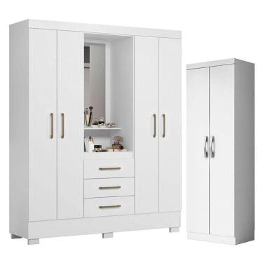 Imagem de Guarda Roupa Solteiro Paris 2045150 E Armário Multiuso New 2000192 Branco - Aramóveis