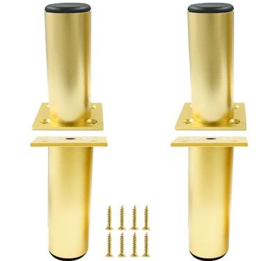 Imagem de Kyuionty Conjunto de 4 pernas de móveis de liga de alumínio de 12 cm de altura, pernas ajustáveis de armário de 3 cm de diâmetro, pés ajustáveis de metal redondos para cozinha, mesa, armário, prateleiras (ouro)