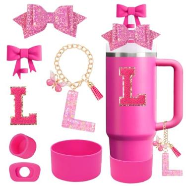 Imagem de QUNNDY Conjunto de acessórios para copo Stanley Cup 850.5 g 1,134.0 g copo com alça, incluindo tampa de cobertura de palha de laço, decoração de arco de palha, bota, tampa à prova de derramamento