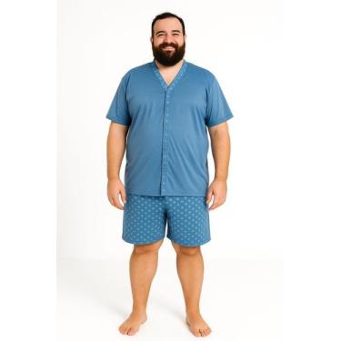 Imagem de Pijama Masculino Adulto Plus Size Botão Tamanho Grande G1 G2 G3 Manga 