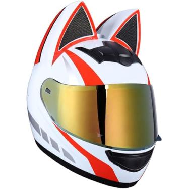 Imagem de Capacetes De Motocross Cool Girl Para Mulheres Com Orelhas De Gato, Certificado Dot Adulto Flip Up Visores Capacete Integral Scooter Offroad Crash Moped Street Unissex Capacete Mo, C, XL(60~62cm)