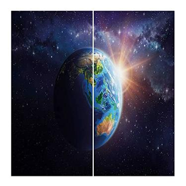 Imagem de Cortinas blecaute World para quarto - Cortinas escurecidas com isolamento térmico para sala de estar, L 182 x C 182 cm azul escuro verde amarelo