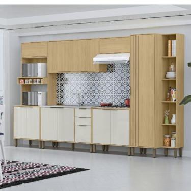 Imagem de Cozinha Modulada Completa Vick 6 Peças Castanho Off White - MX MOVEIS